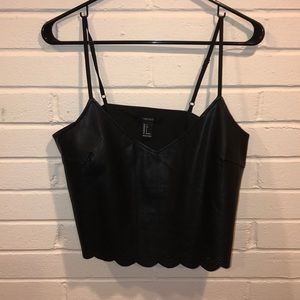 NWOT - Sexy black leather scalloped crop top